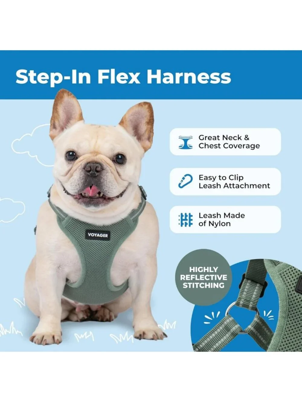 Adjustable Breathable Mesh Dog Harness for Small to Large Dogs - Moss Green